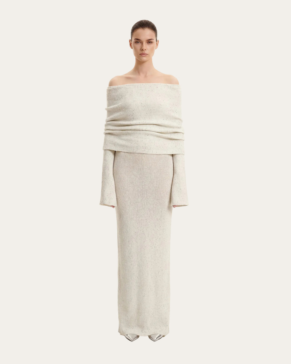 Elunara™ | Off-Shoulder Maxi-Kleid in Creme