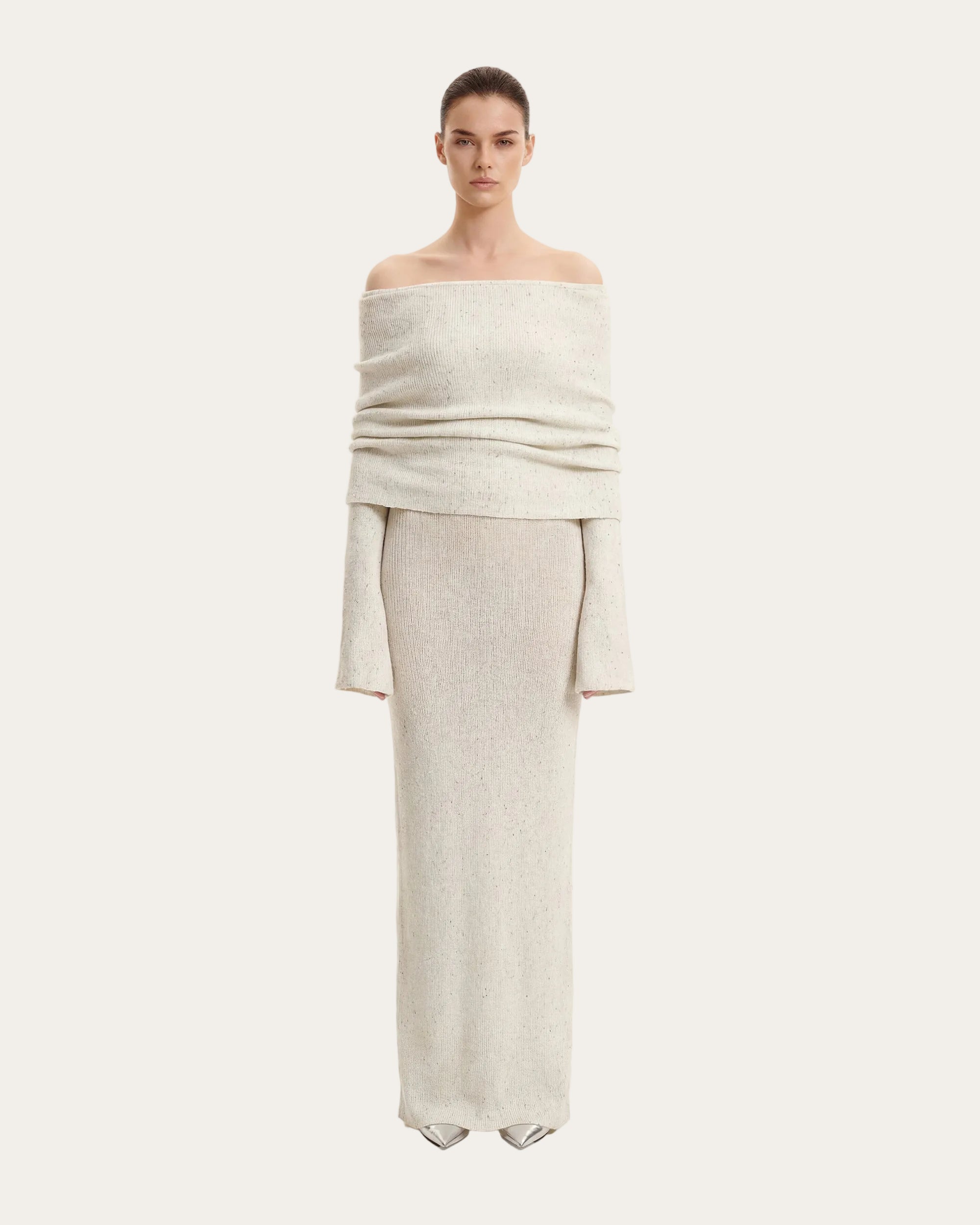 Elunara™ | Off-Shoulder Maxi-Kleid in Creme