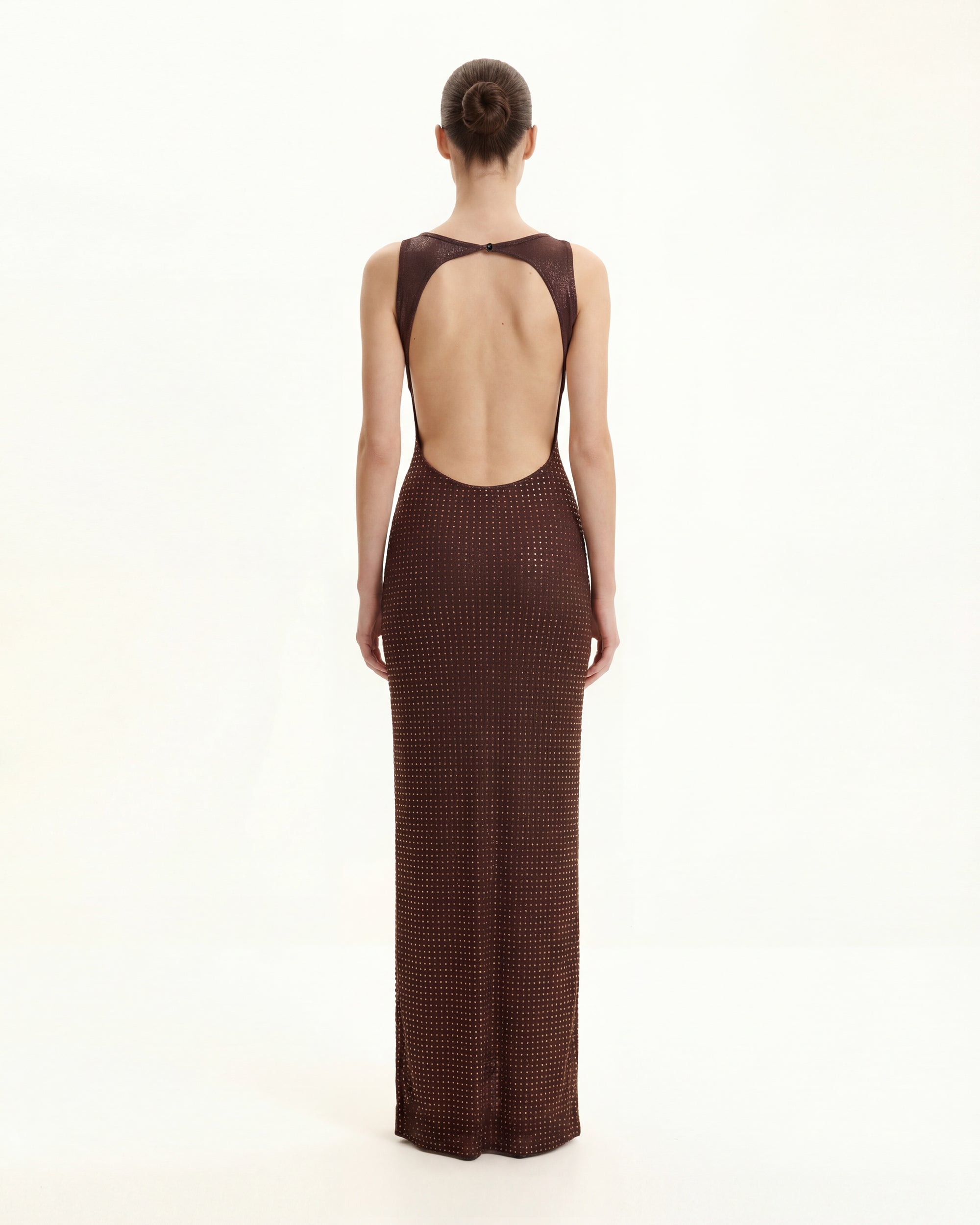 Rhinestone Twisted-Strap Open-Back Maxi Dress - Brown