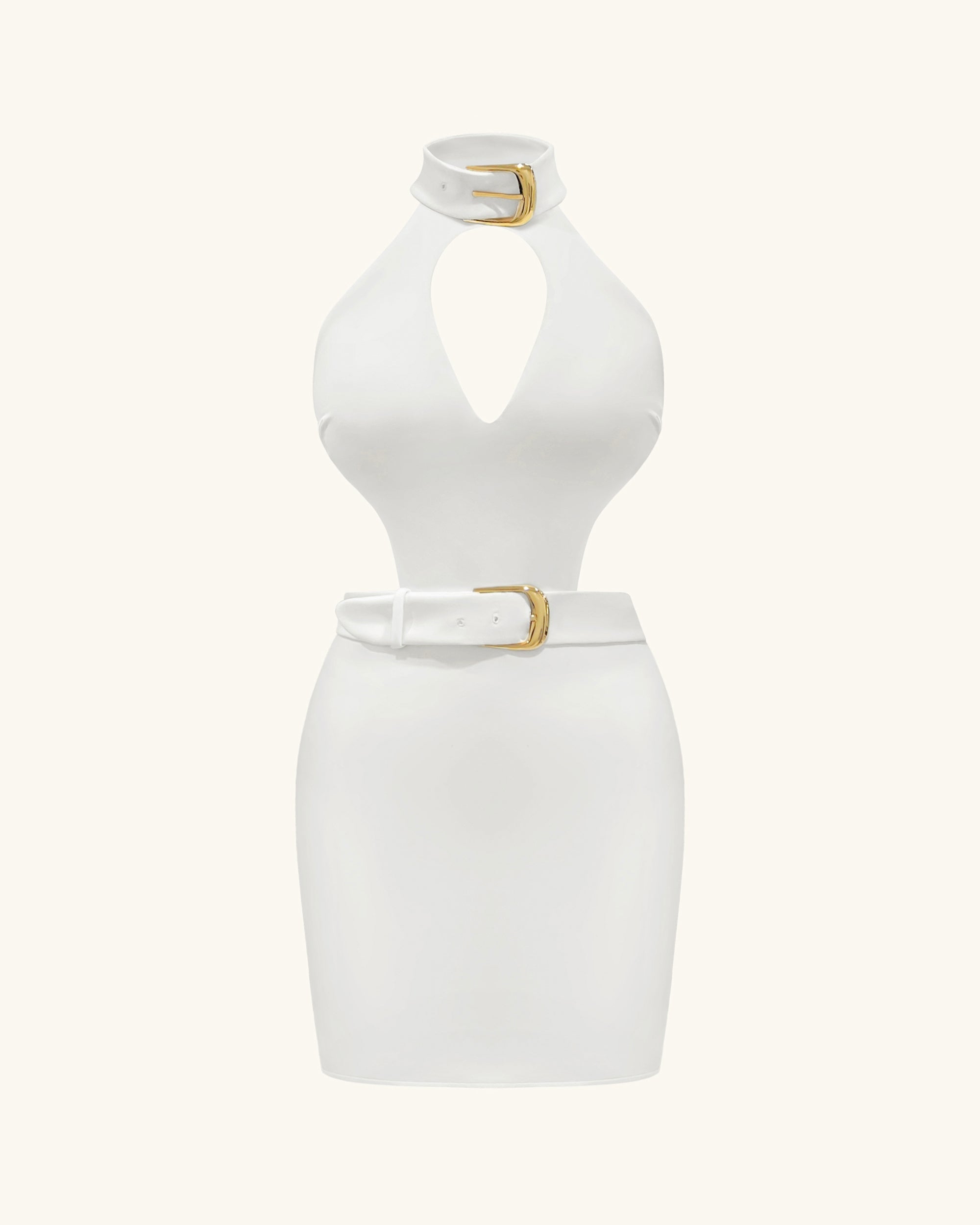 Gabriella™ | Halterneck-Minikleid mit Cut-outs & Gürtel – Elfenbein