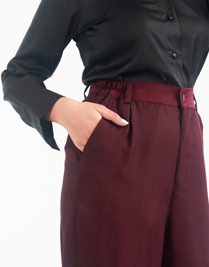 Soft Flow™ | Wide-Leg Georgette-Hose in Bordeaux