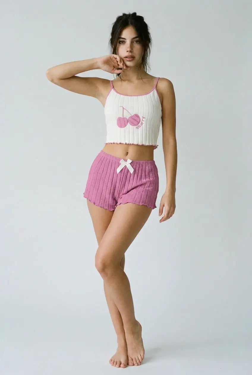 Big Cherry™ | Geripptes Pyjama-Set in Rosa