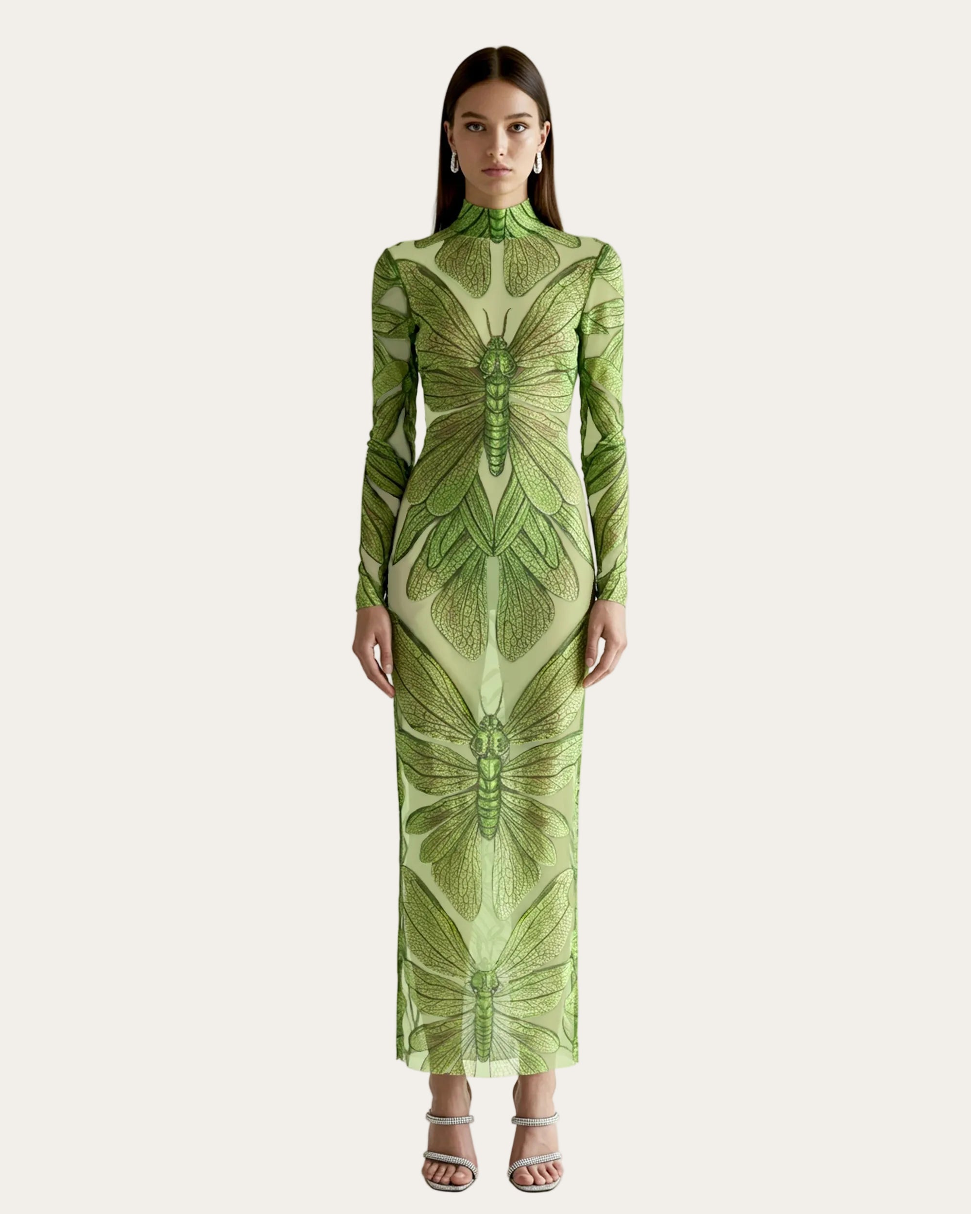 Emerald™ | Transparentes Mesh-Kleid mit Libellenmotiv – Grün