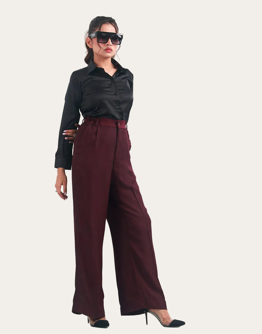 Soft Flow™ | Wide-Leg Georgette-Hose in Bordeaux