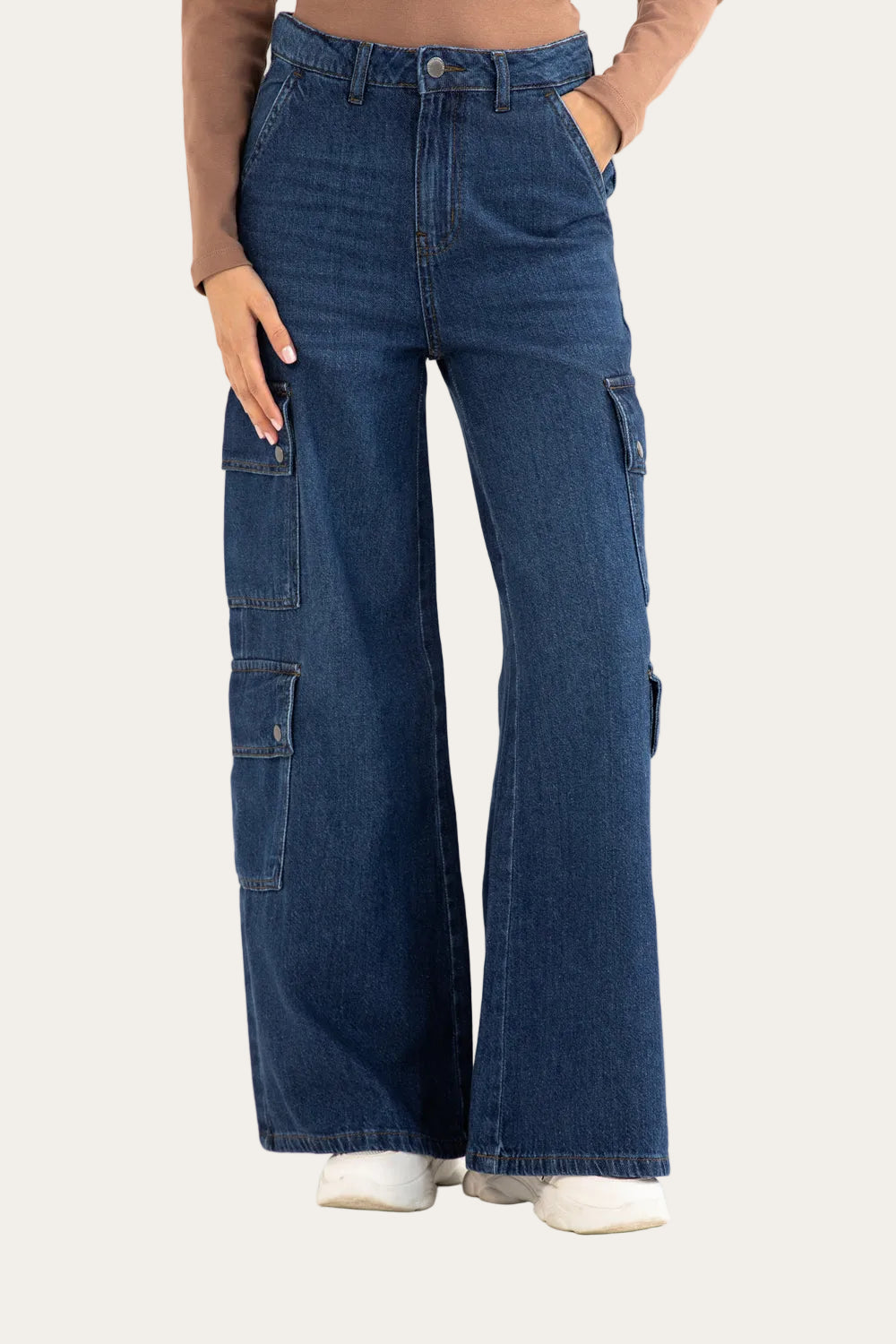 Urban Cargo™ | High-Waist Wide-Leg Cargo Jeans in Dunkelblau