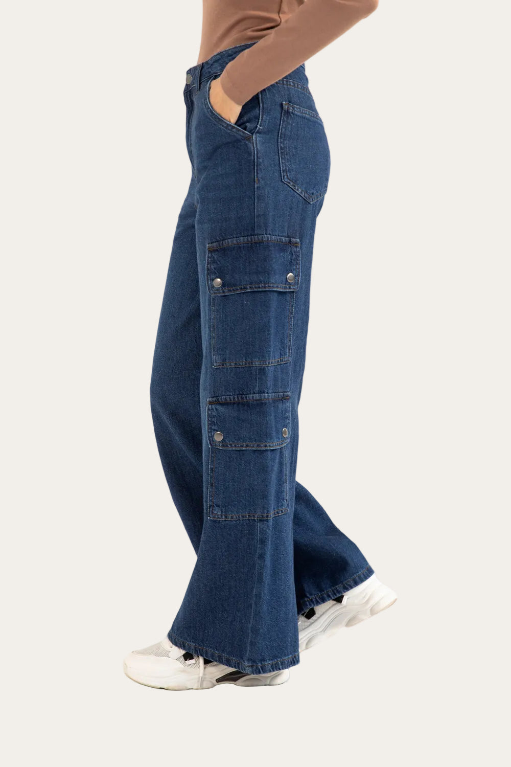 Urban Cargo™ | High-Waist Wide-Leg Cargo Jeans in Dunkelblau