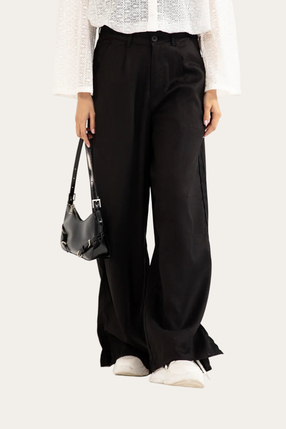 Noir Flow™ | Elegante High-Waist Wide-Leg Stoffhose in Schwarz