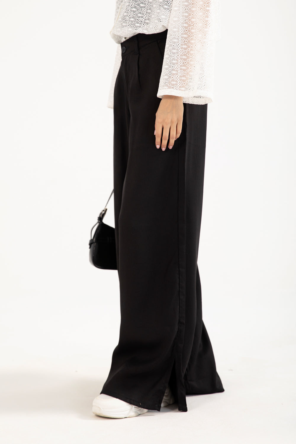 Noir Flow™ | Elegante High-Waist Wide-Leg Stoffhose in Schwarz