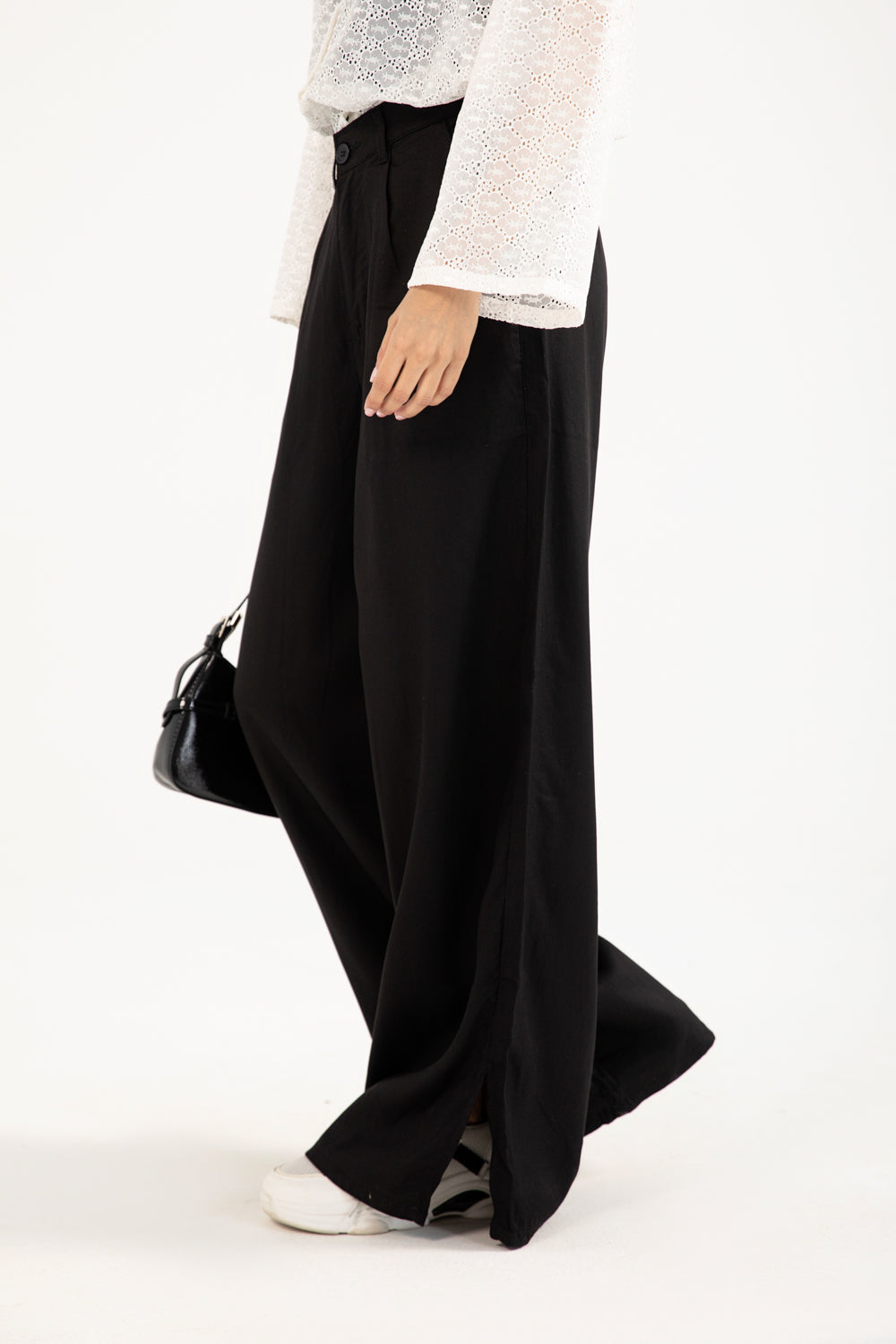 Noir Flow™ | Elegante High-Waist Wide-Leg Stoffhose in Schwarz