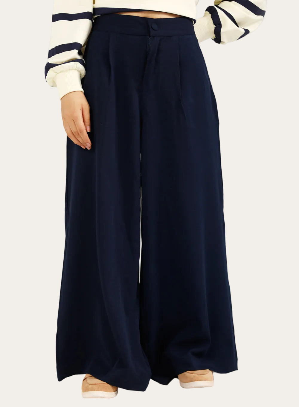 Midnight Flow™ | Elegante Wide-Leg Stoffhose in Marineblau