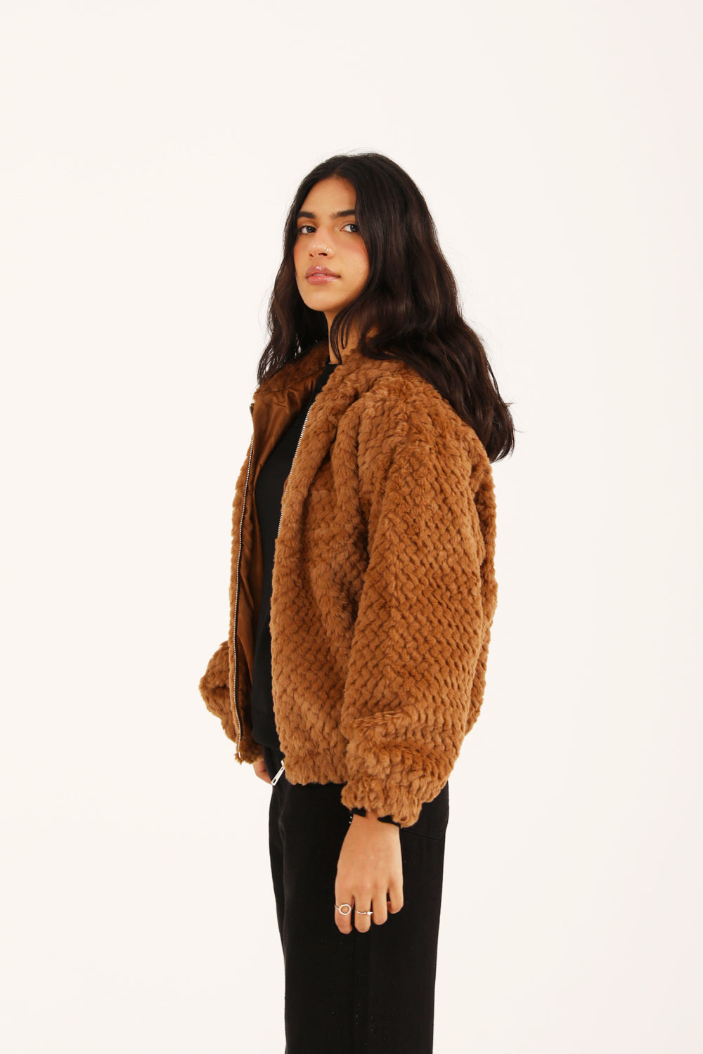 Aureva™ | Strukturierte Jacke in Karamellbraun mit Kapuze