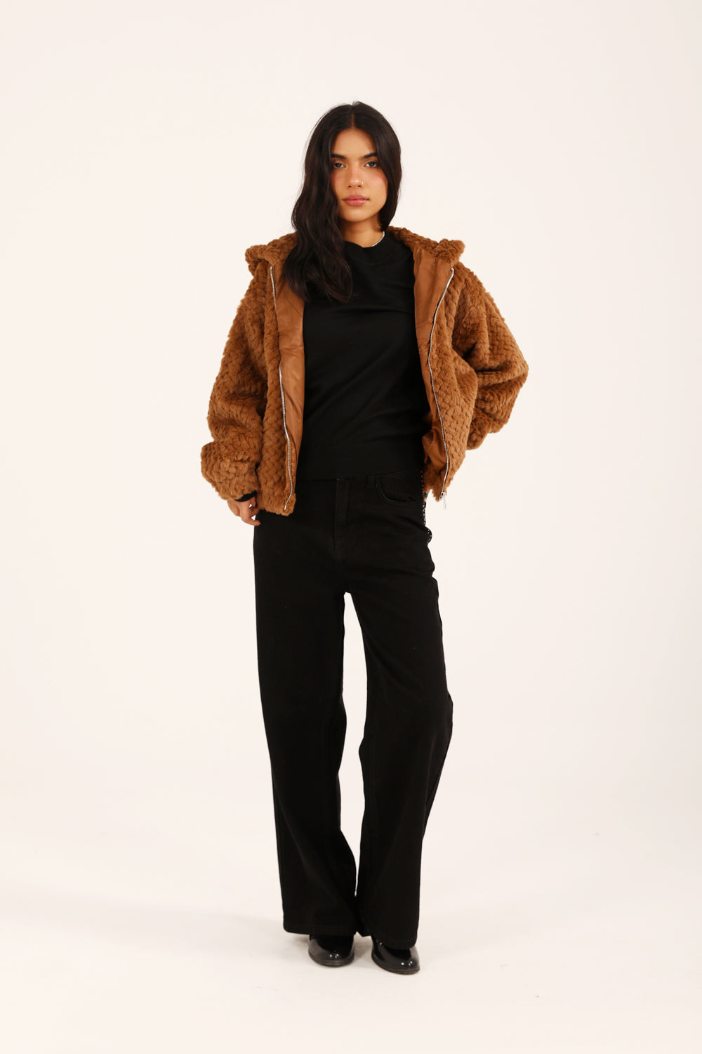 Aureva™ | Strukturierte Jacke in Karamellbraun mit Kapuze