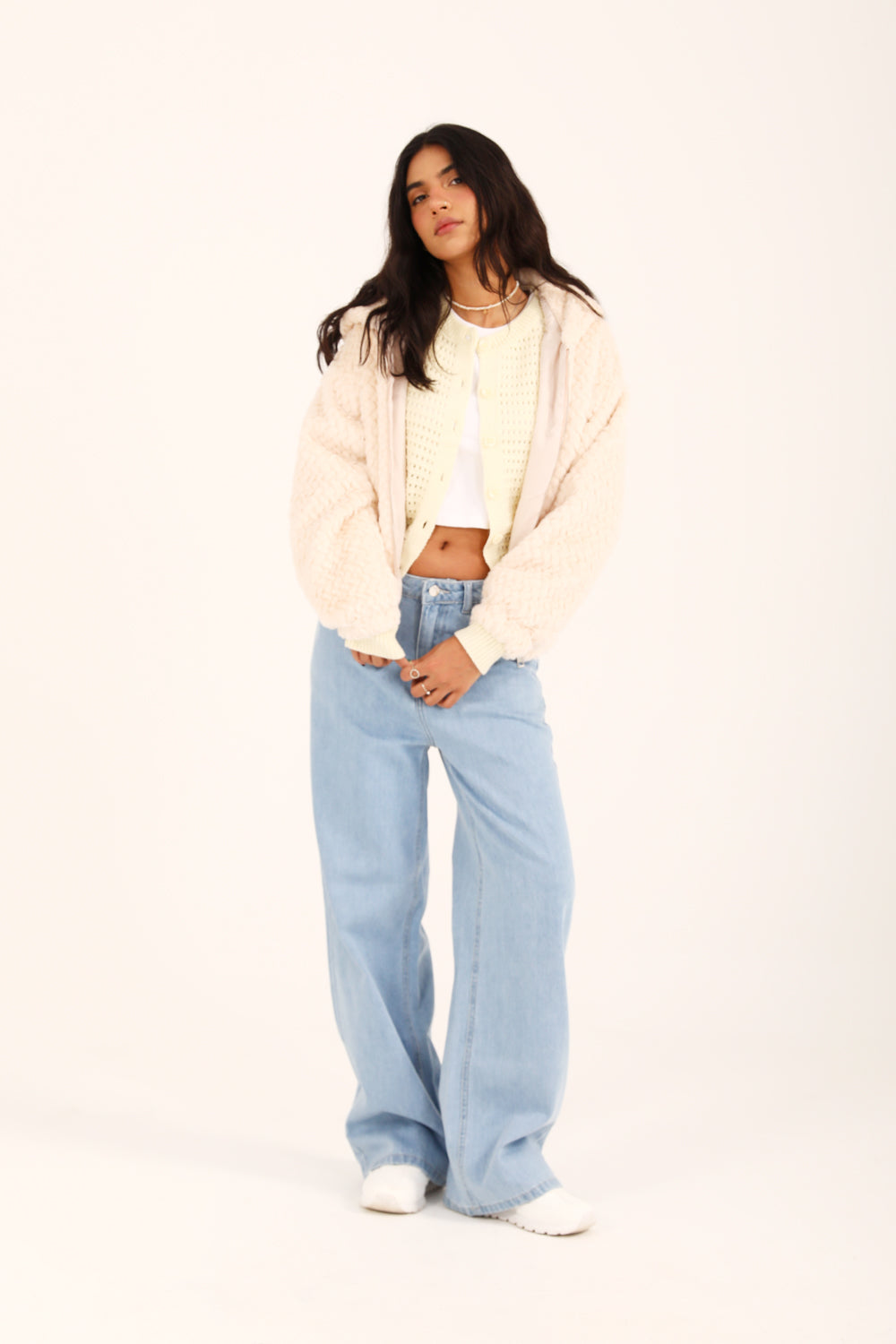 Ivéra™ | Strukturierte Jacke in Off-White mit Kapuze