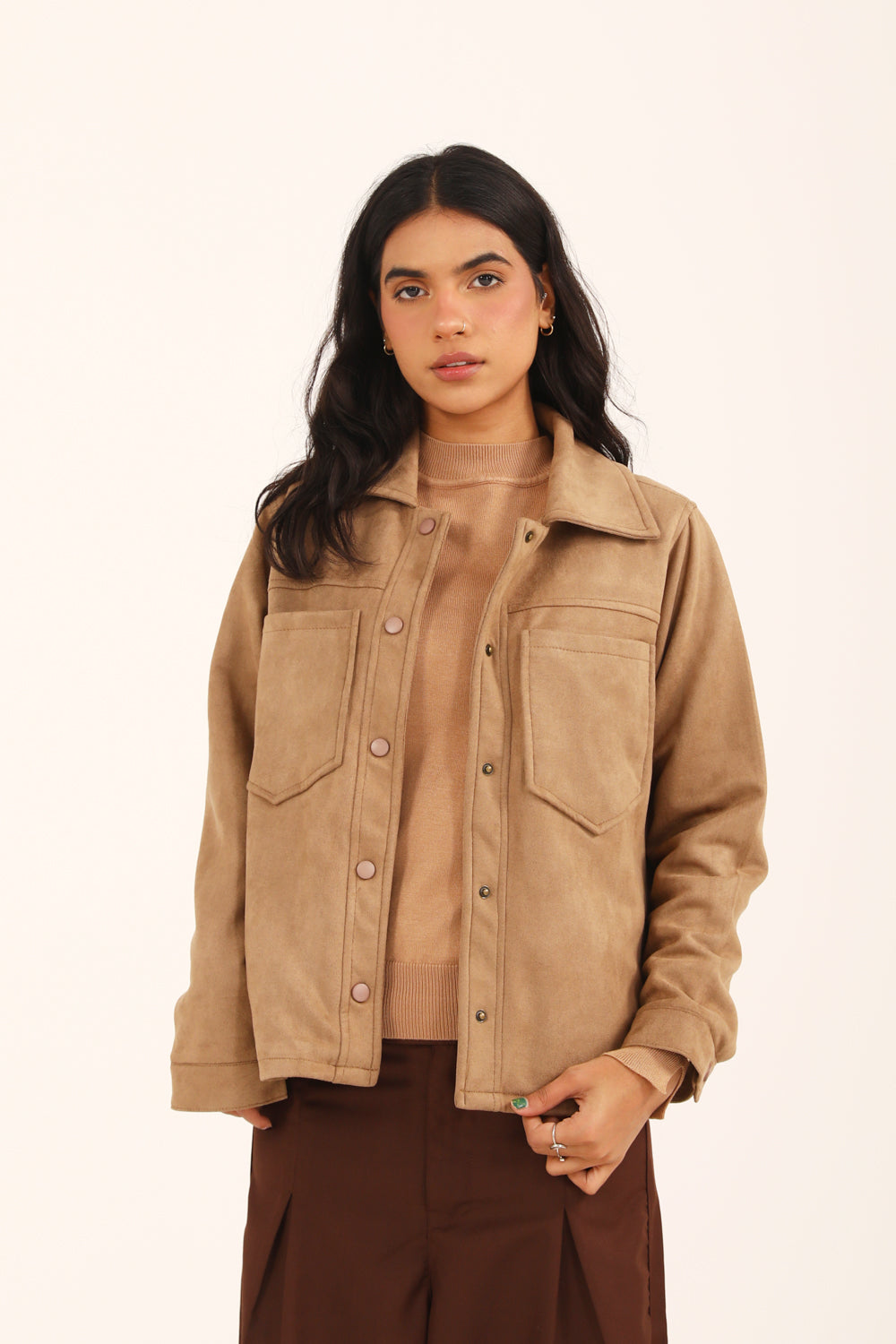 Calindra™ | Strukturierte Damenjacke in Sand mit Utility-Details