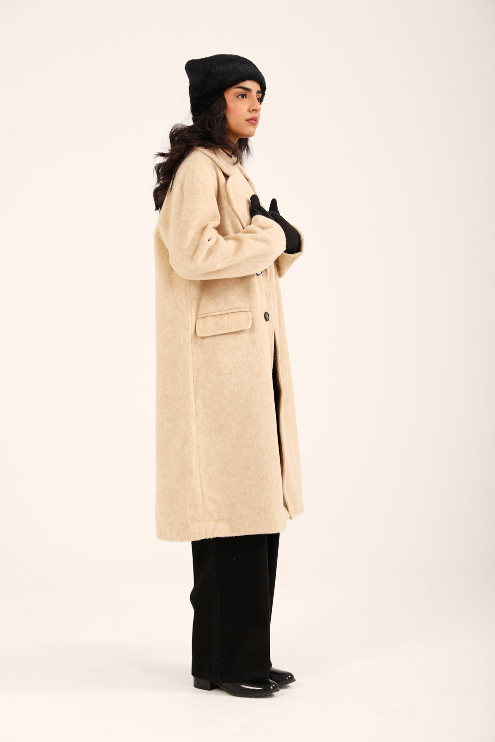 Sienna™ | Oversized Mantel in Beige mit Doppelreiher-Design