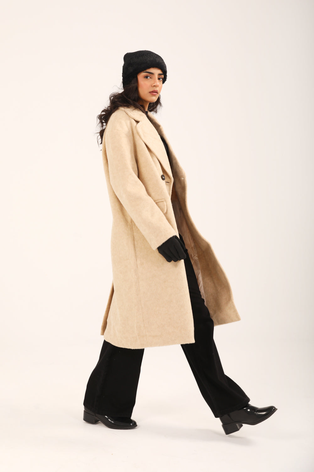 Sienna™ | Oversized Mantel in Beige mit Doppelreiher-Design