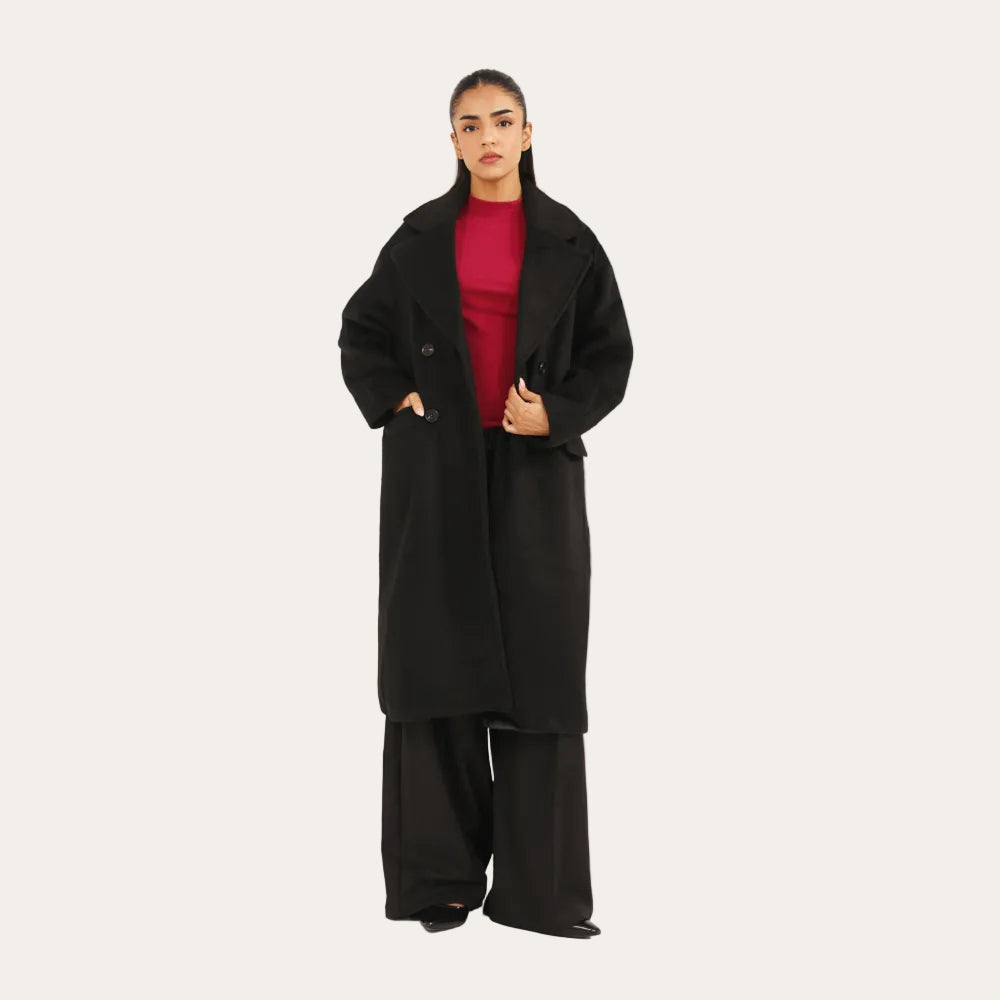 Noiré™ | Oversized Mantel in Schwarz mit Doppelreiher-Design