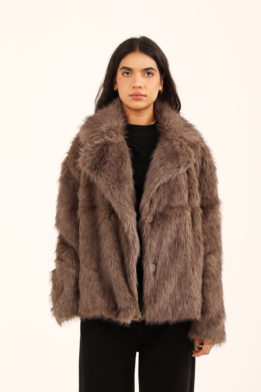 Velmira™ | Oversized Mantel in Grau mit grossen Revers