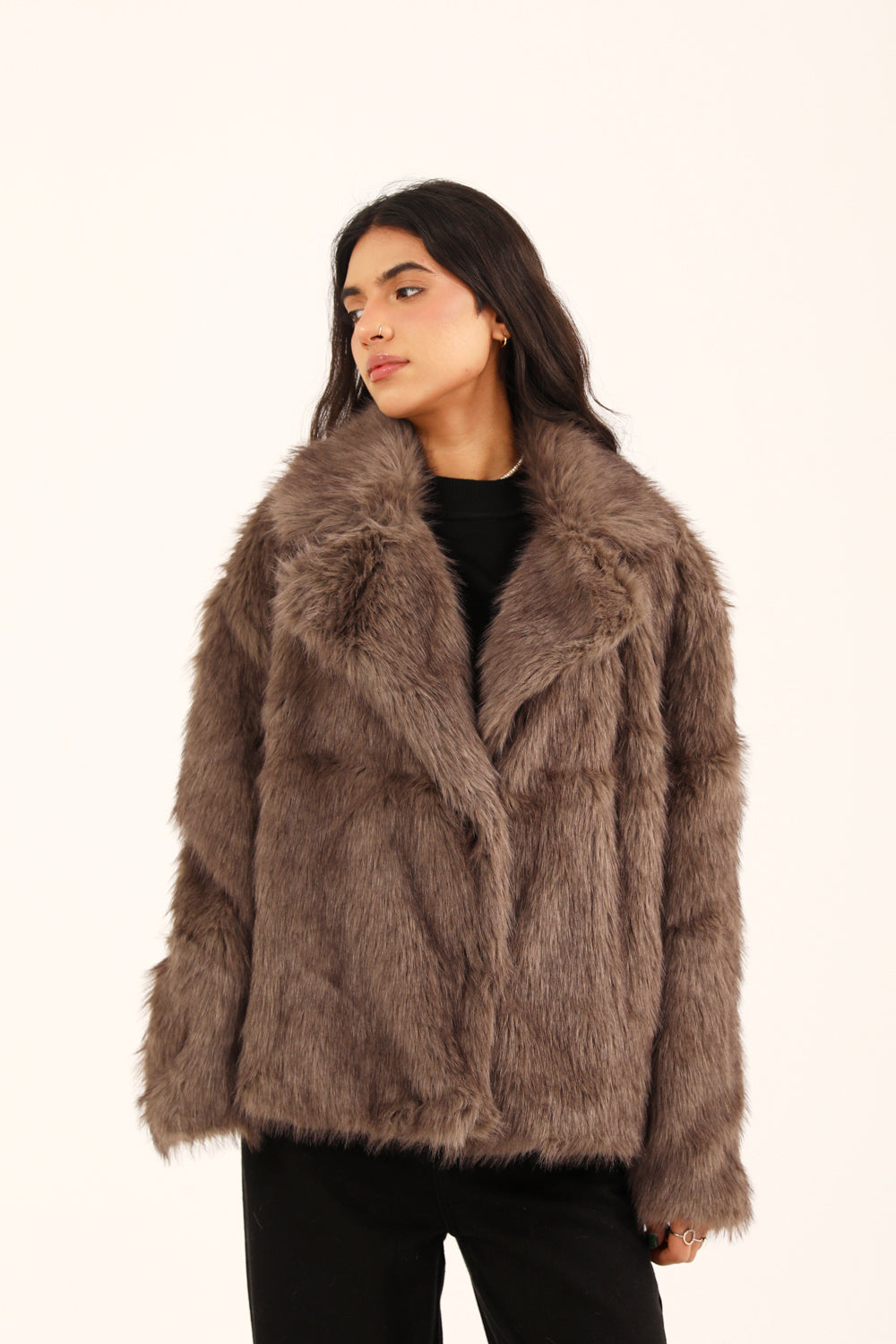 Velmira™ | Oversized Mantel in Grau mit grossen Revers