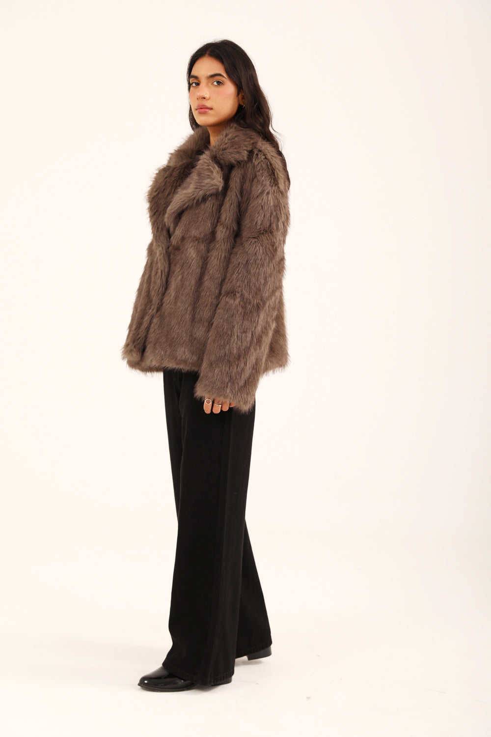 Velmira™ | Oversized Mantel in Grau mit grossen Revers