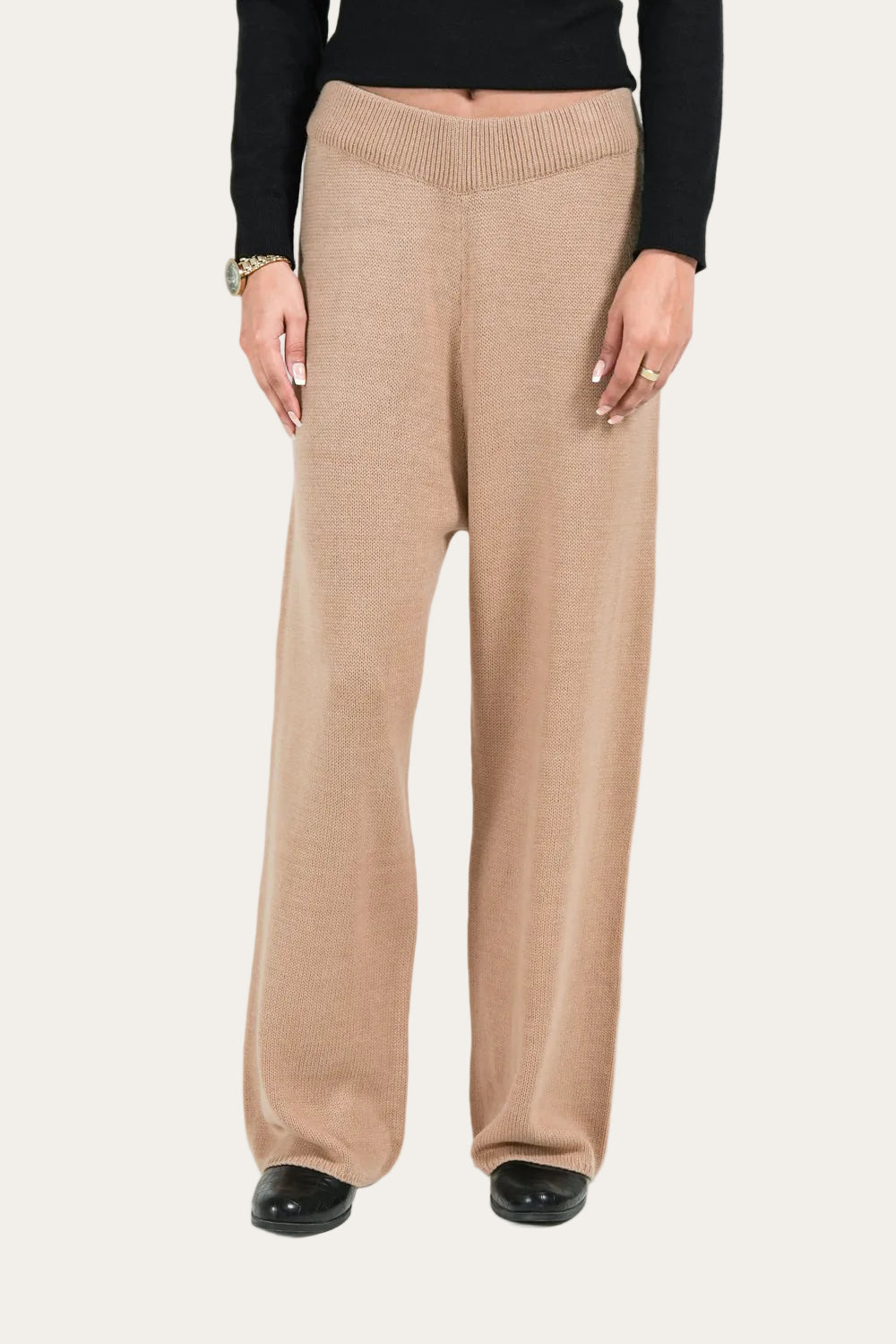 Soft Knit™ | Wide-Leg Strickhose in Beige