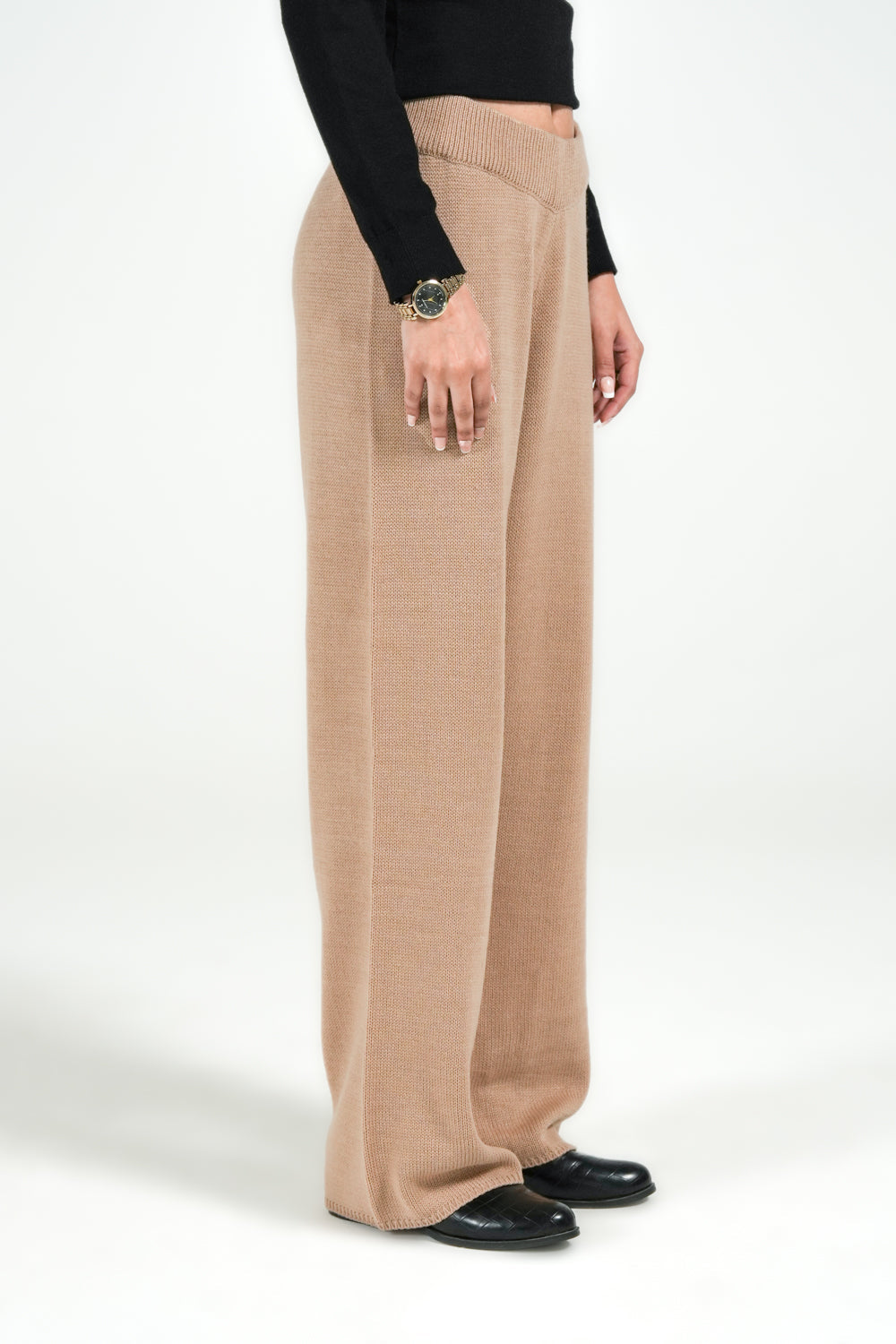Soft Knit™ | Wide-Leg Strickhose in Beige