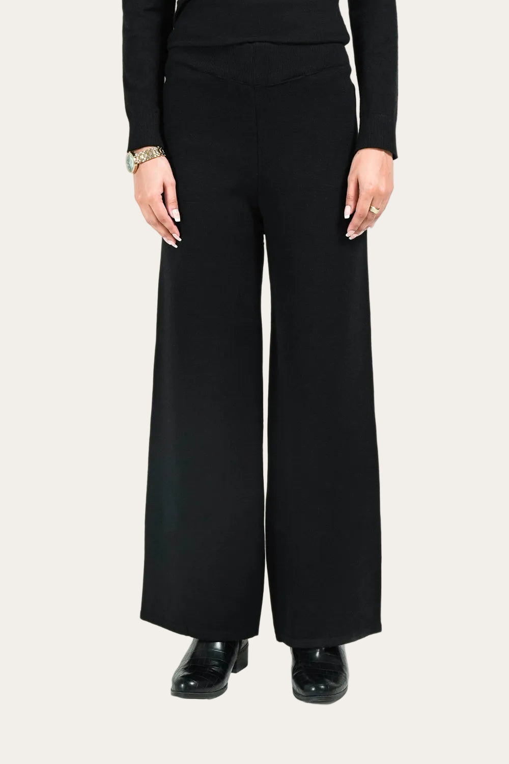 Soft Knit™ | Wide-Leg Strickhose in Schwarz