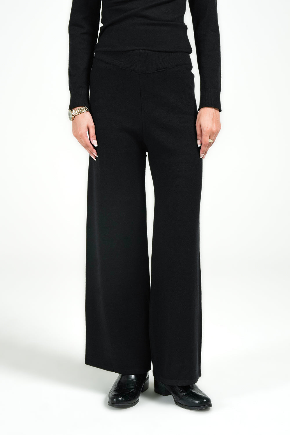 Soft Knit™ | Wide-Leg Strickhose in Schwarz