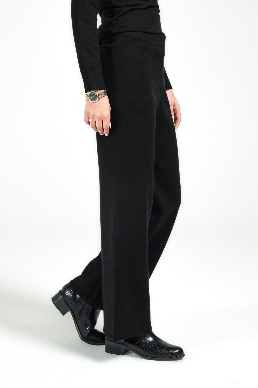 Soft Knit™ | Wide-Leg Strickhose in Schwarz