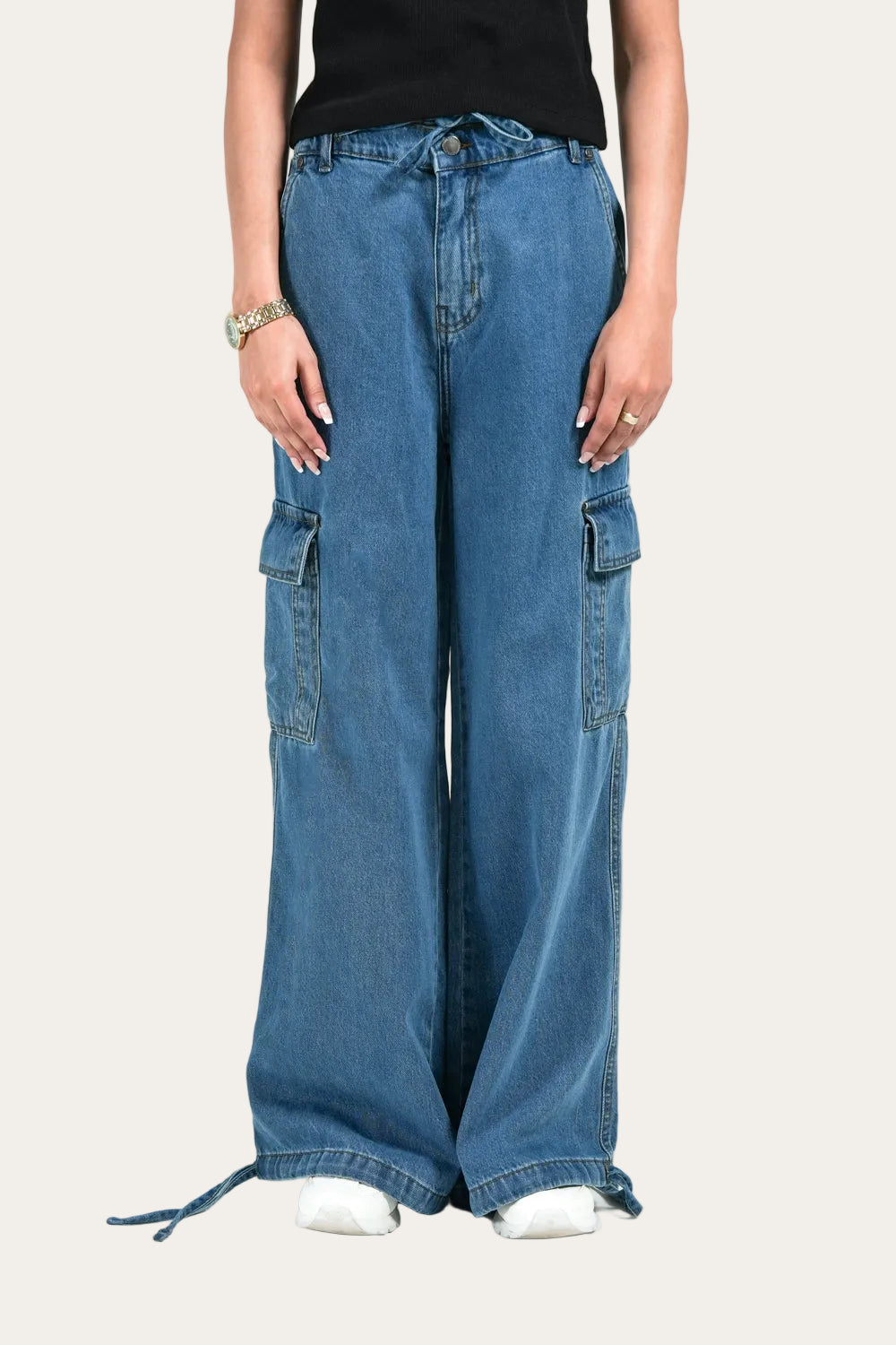Urban Cargo™ | High-Waist Wide-Leg Jeans mit Taschen in Blue Denim