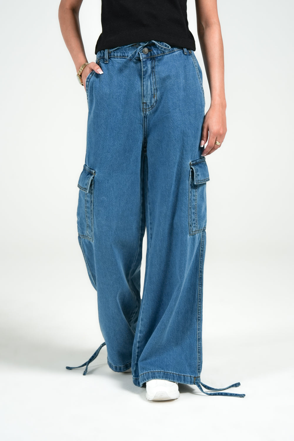 Urban Cargo™ | High-Waist Wide-Leg Jeans mit Taschen in Blue Denim