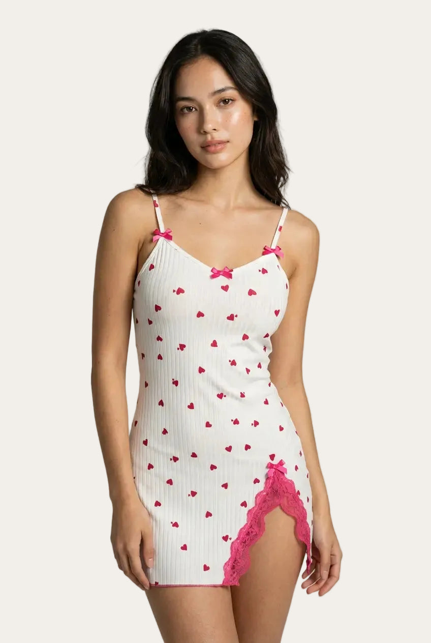 Amélie™ | Herzchen-Slipdress mit Spitze – Pink