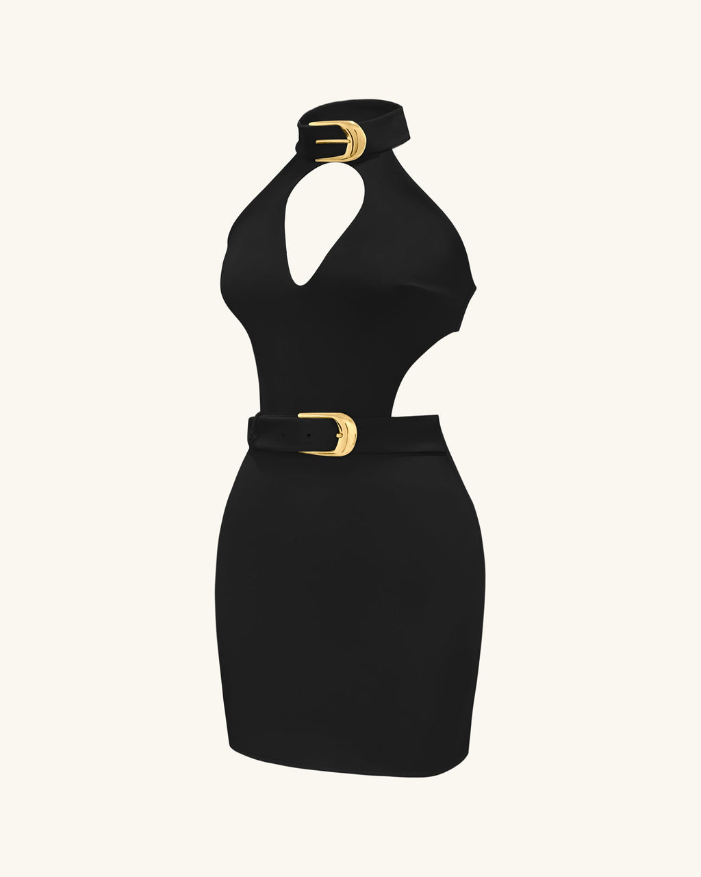 Gabriella™ | Halterneck-Minikleid mit Cut-outs & Gürtel – Schwarz