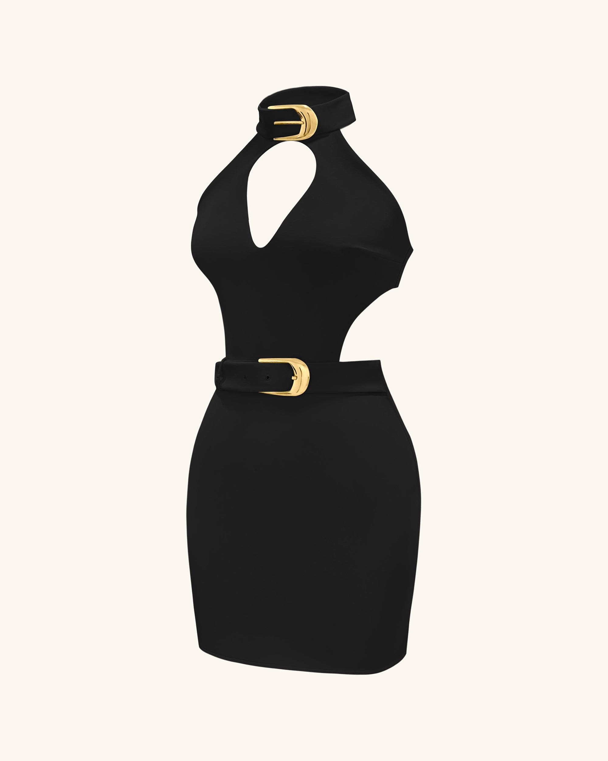 Gabriella™ | Halterneck-Minikleid mit Cut-outs & Gürtel – Schwarz