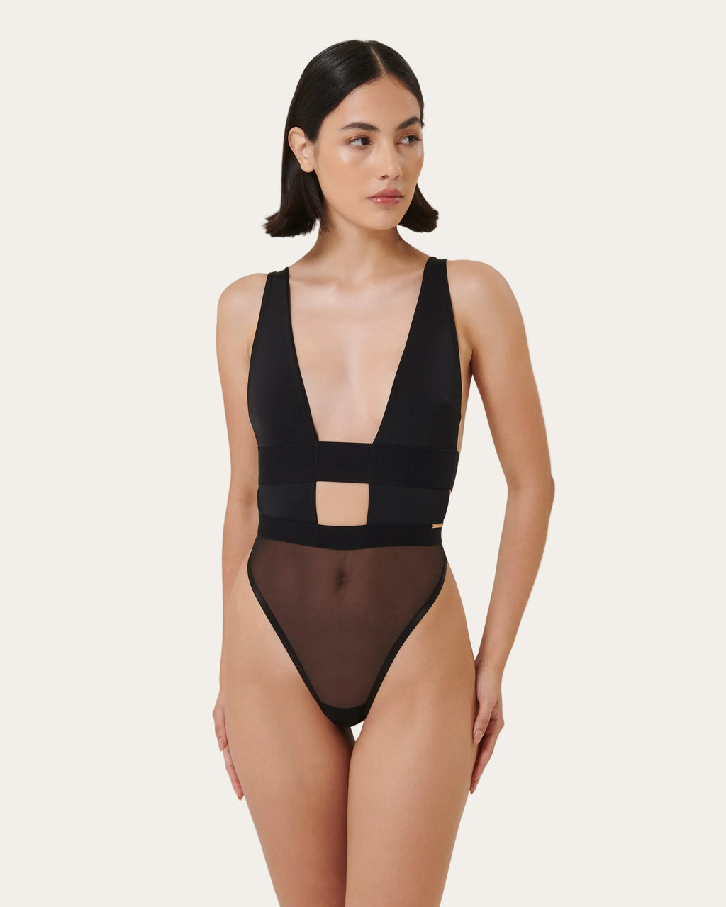 Topaz™ | Transparenter Strappy Body mit Cut-outs – Schwarz