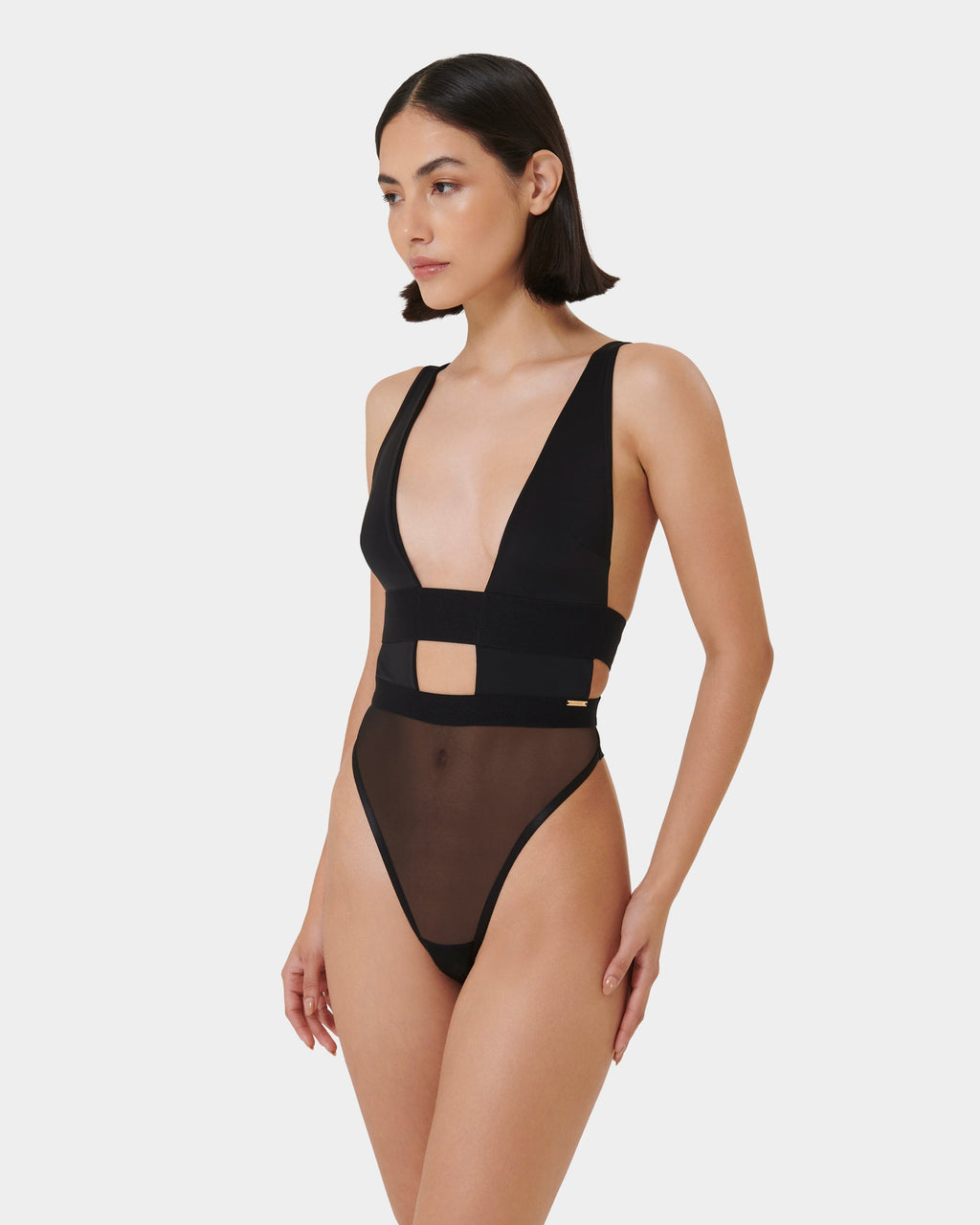 Topaz™ | Transparenter Strappy Body mit Cut-outs – Schwarz