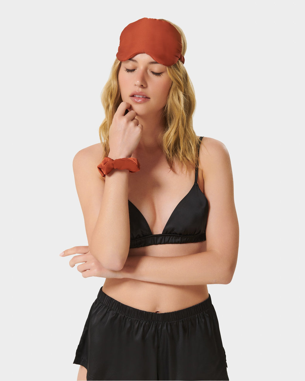 Saskia™ | Edle Satin-Schlafmaske in Fuchsia-Braun