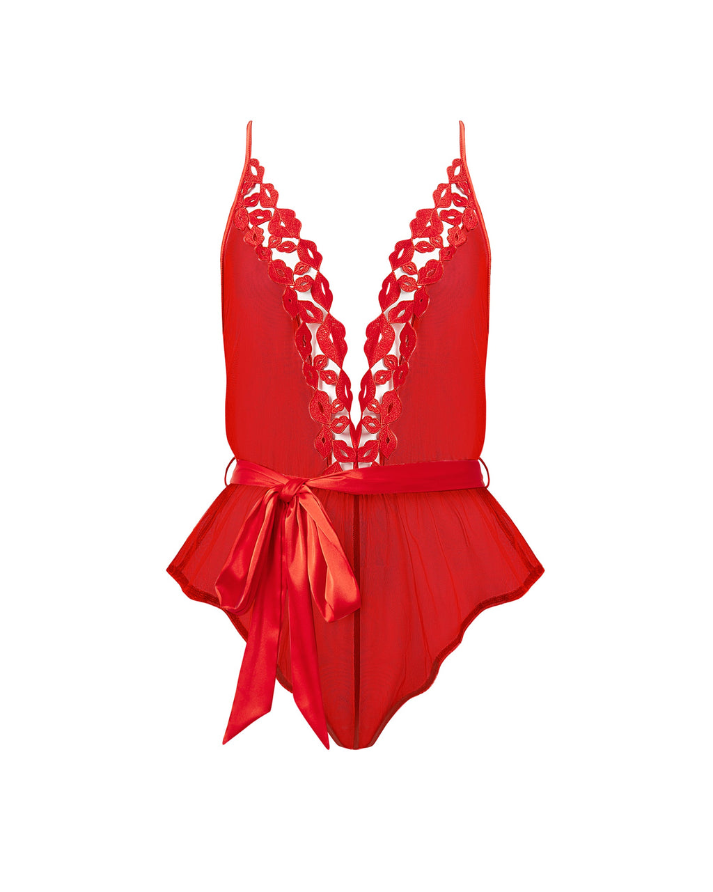 Marian™ | Chiffon-Teddy mit Lippenstickerei in Rot