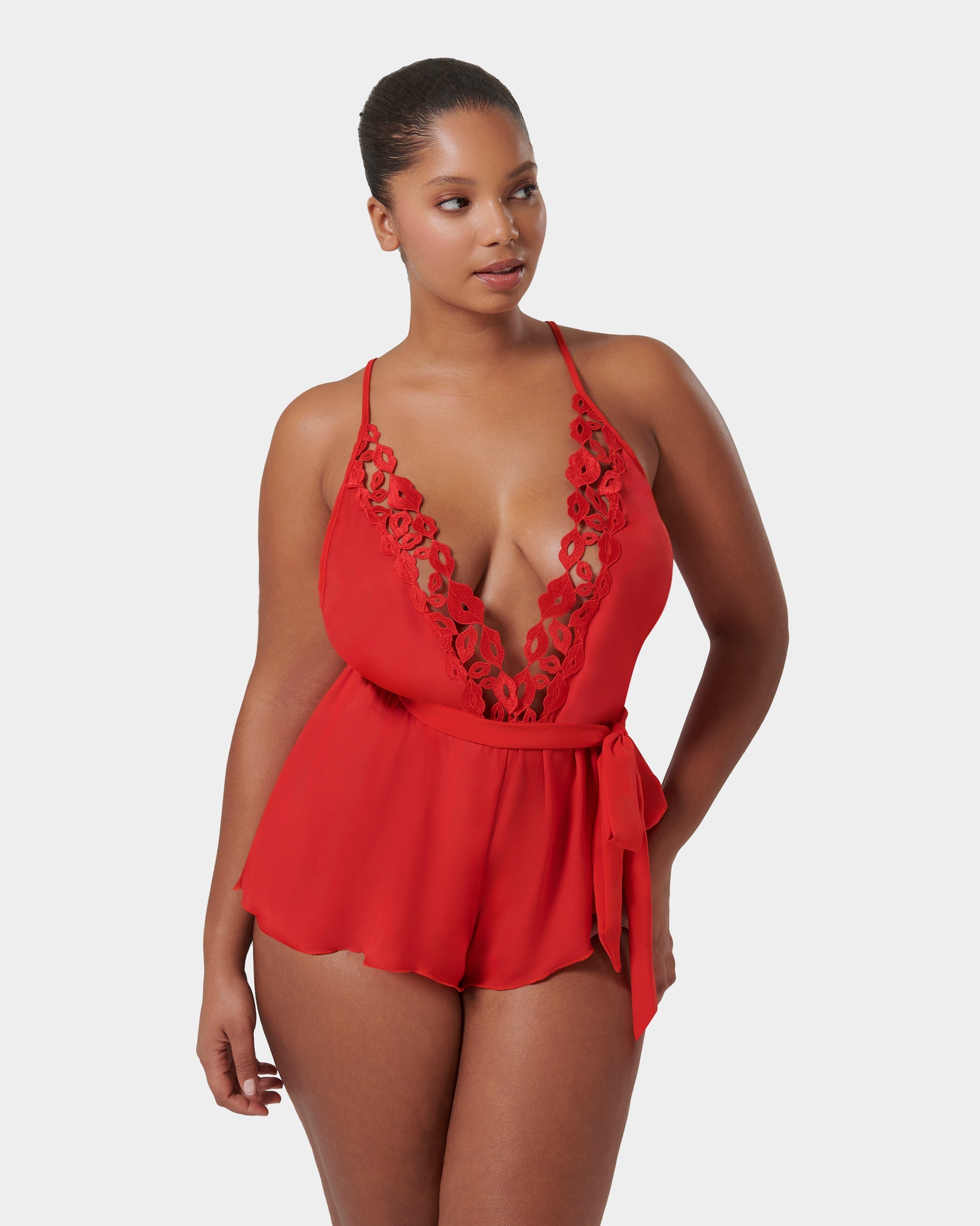 Marian™ | Chiffon-Teddy mit Lippenstickerei in Rot