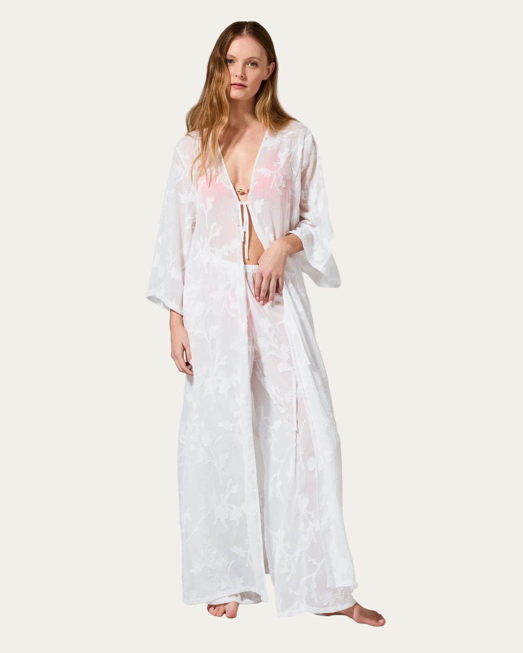 Darla™ | Kaftan mit floralem Jacquard Weiss