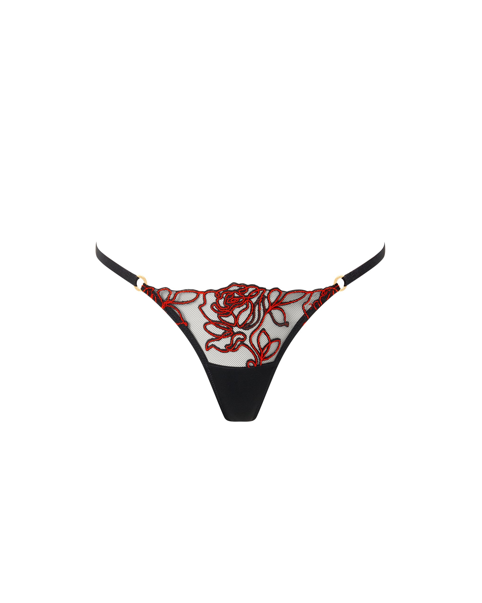 Malina™ | Transparenter String mit floraler Stickerei – Schwarz/Rot