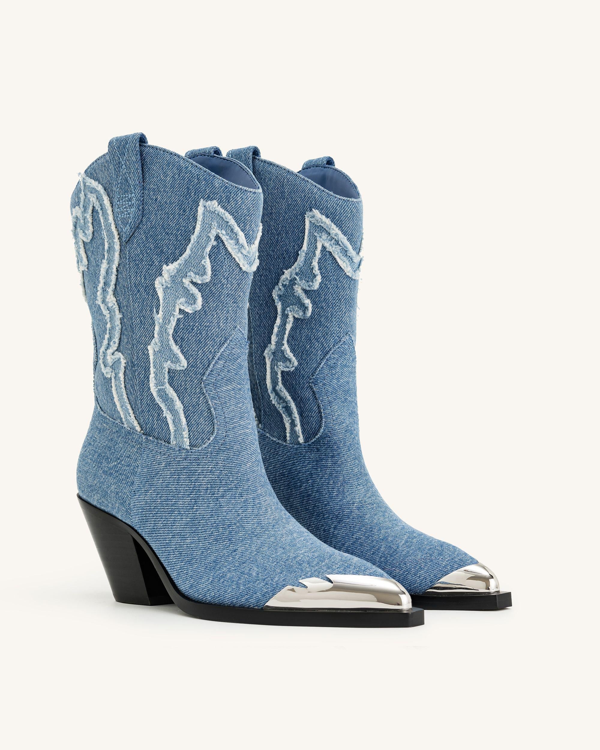 Riya™ | Moderner Western-Stiefel im Denim-Look – Blau