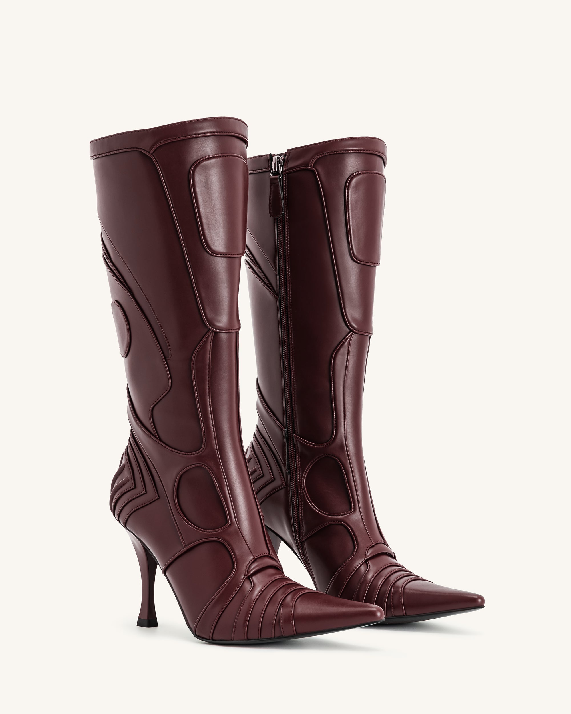 Odette™ Futuristic Heeled Bike Boots | Burgundy