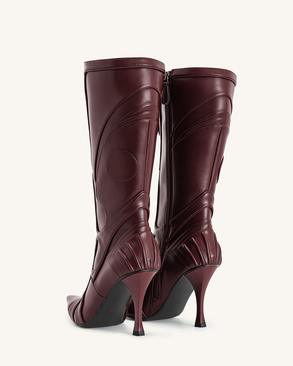 Odette™ Futuristic Heeled Bike Boots | Burgundy