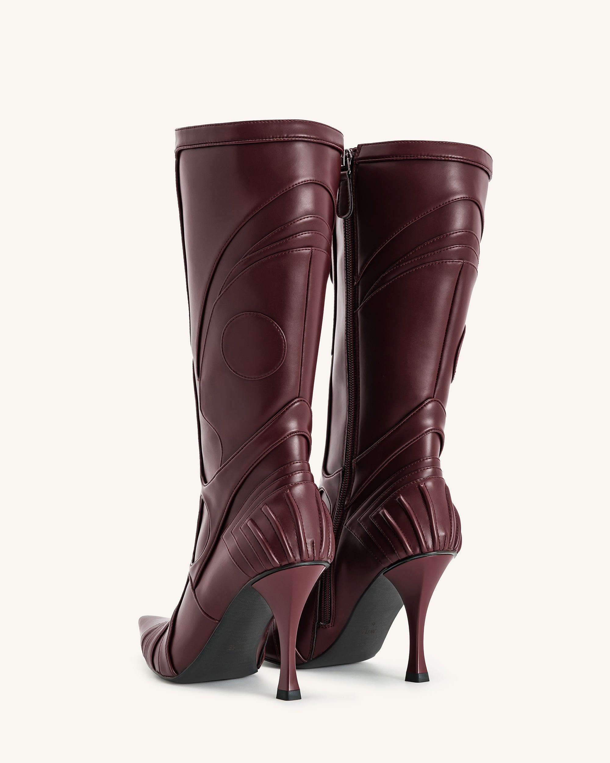 Odette™ Futuristic Heeled Bike Boots | Burgundy