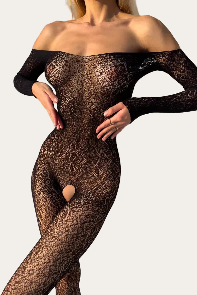 ShadowWeave™ | Transparenter Bodystocking mit offenem Schritt