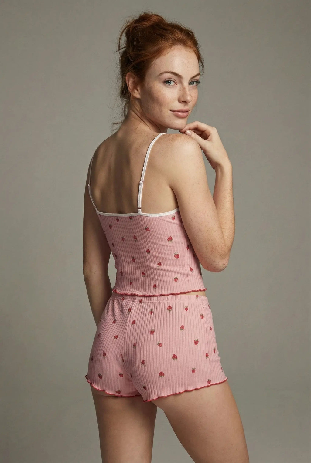 Strawberry Dream™ | Geripptes Pyjama-Set in Rosa