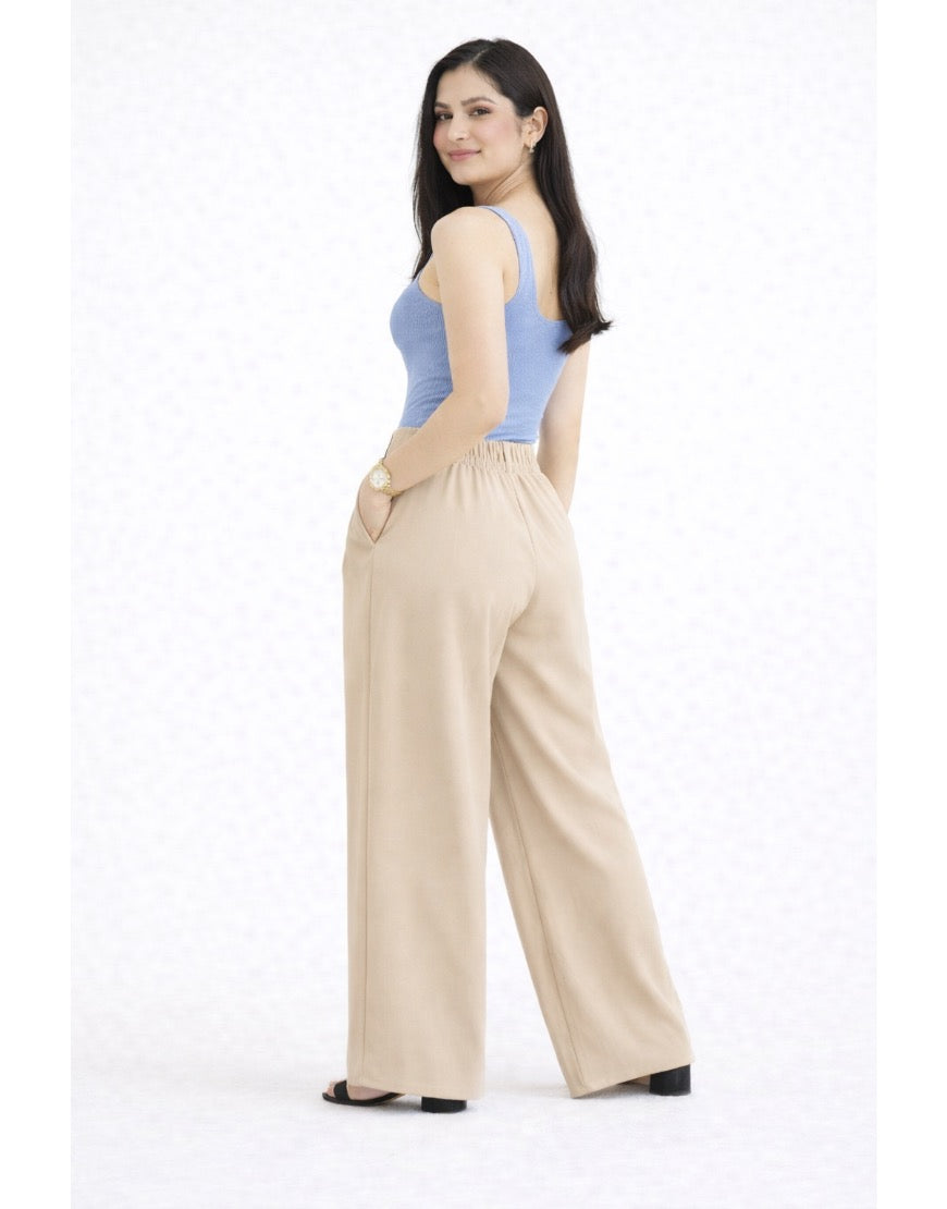 Aquila Apparel™ | Super Wide Plissierte Georgette-Hose in Hellbeige