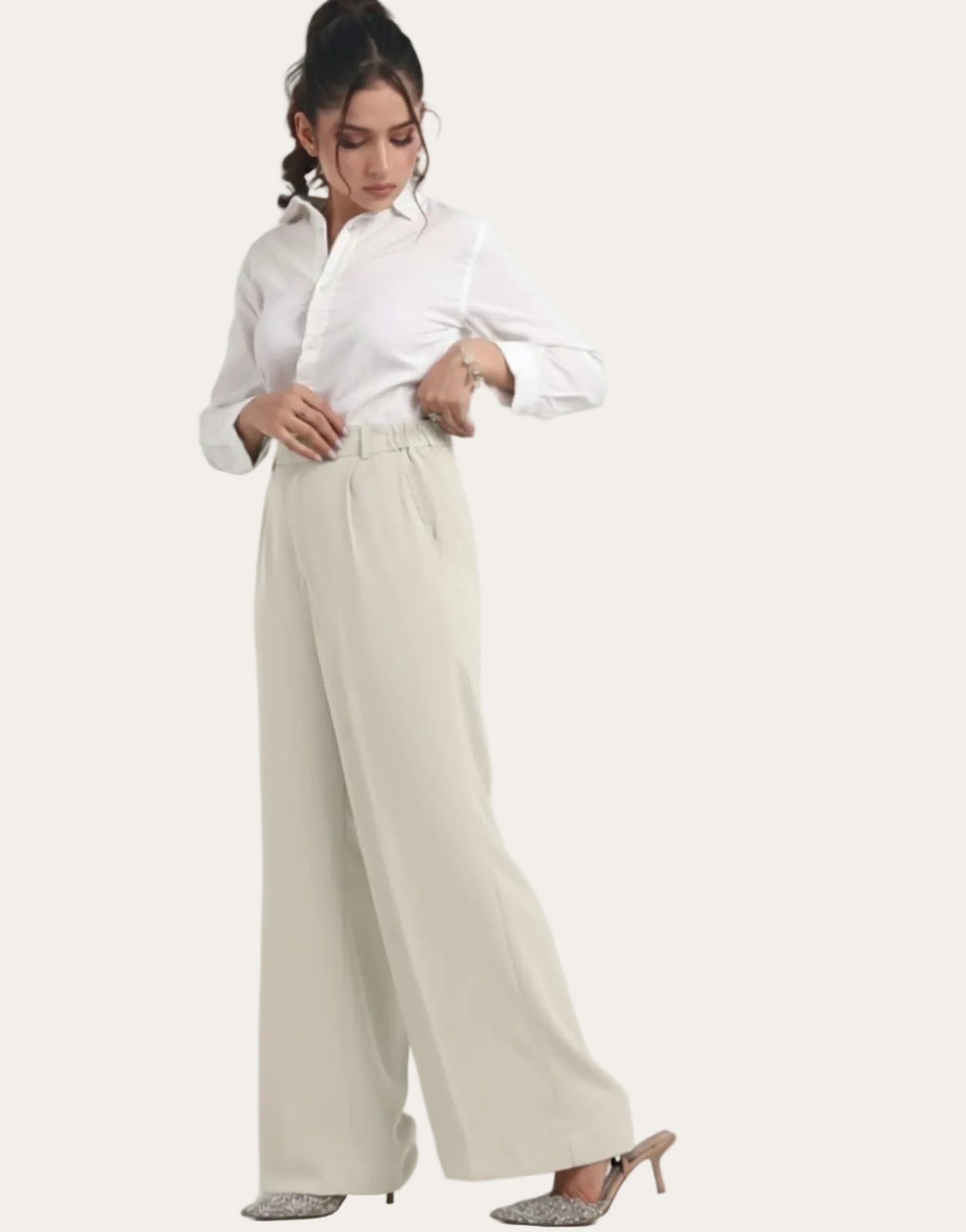 Wide Leg Georgette Pants Ivory