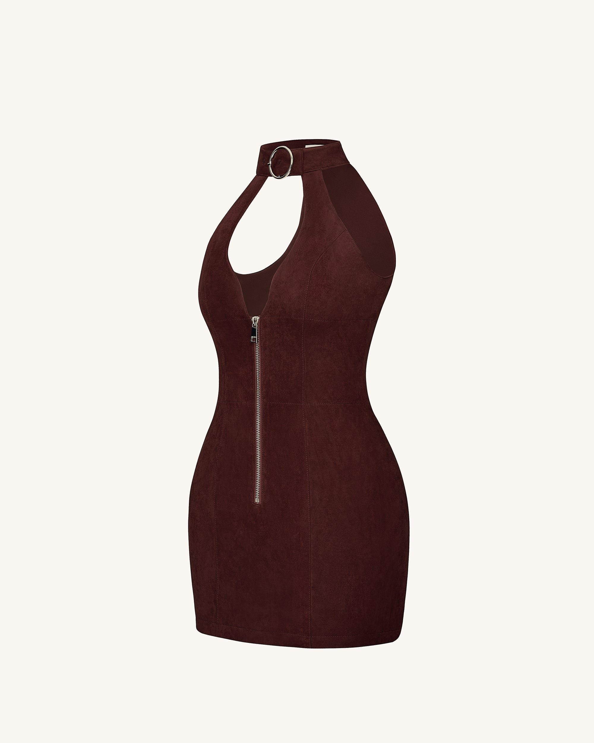 Ruby™ | Halterneck-Minikleid mit Reissverschluss – Coffee Rot